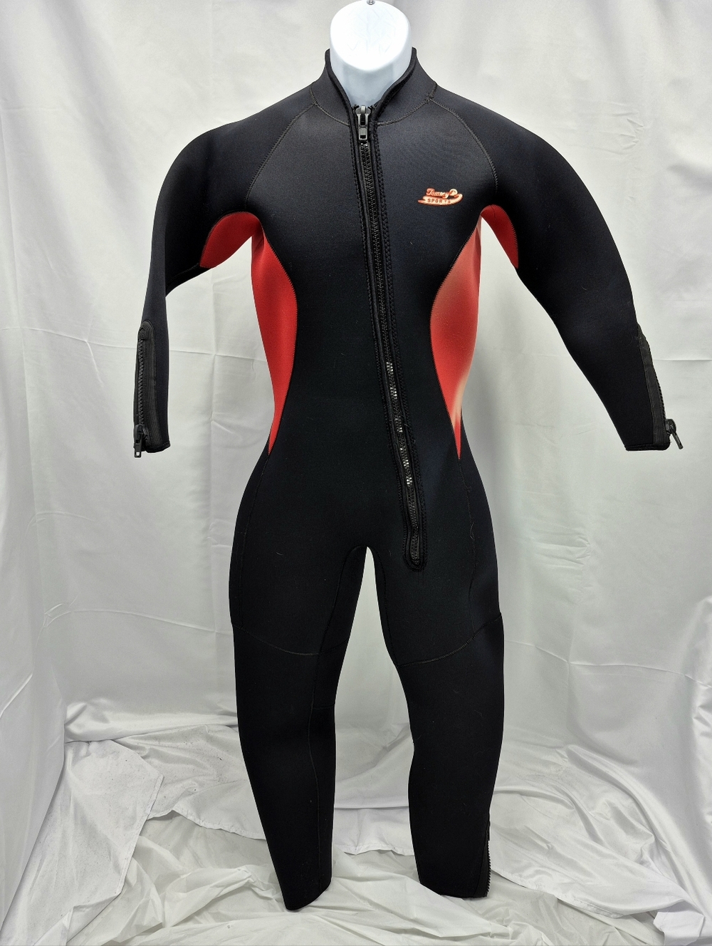 Tommy D Sport 3mm Neoprene Full Wetsuit Black & Red Front Zip Size XL Swim Surf